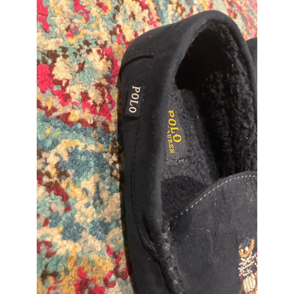 Polo Ralph Lauren Kids‎ Navy Blue Skiing Polo Bear Slippers Moccasins Size 4